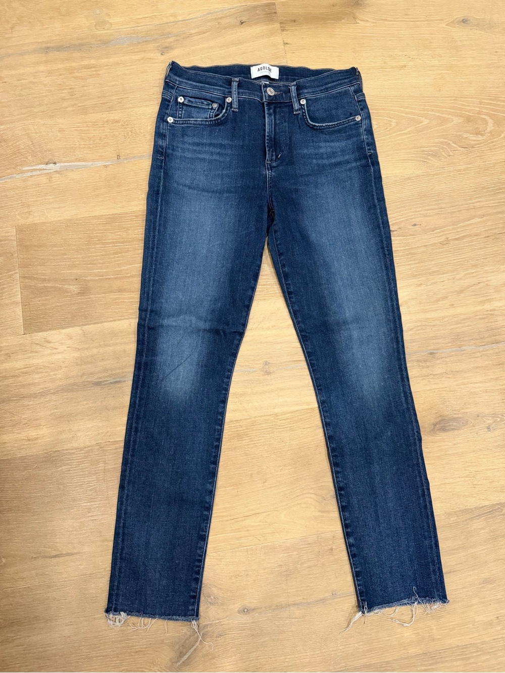 Agolde Dark Blue Ankle Crop Straight Jeans